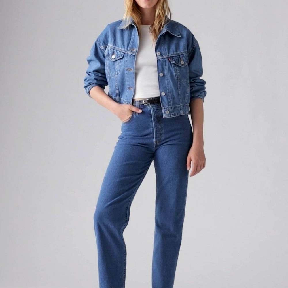 Levis Ribcage Straight Ankle Medium Wash High Rise Blue Jeans 32 Normcore Mom